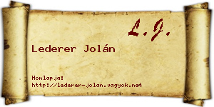 Lederer Jolán névjegykártya